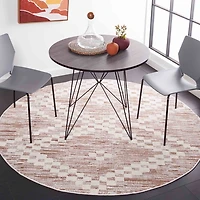 Taupe & White Bohemian Diamond Round Rug, 6x6