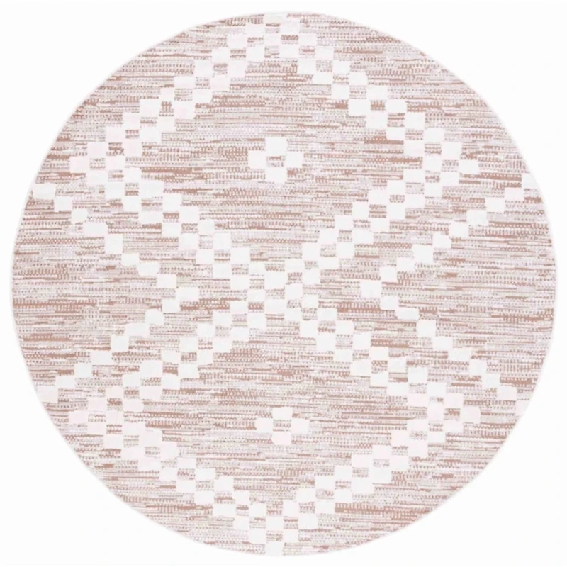 Taupe & White Bohemian Diamond Round Rug, 6x6