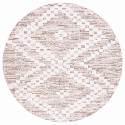 Taupe & White Bohemian Diamond Round Rug, 6x6