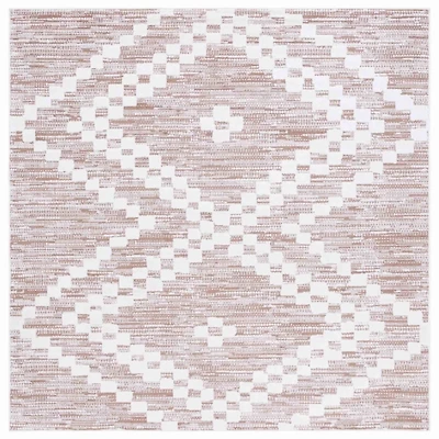 Taupe & White Bohemian Diamond Square Rug, 6x6