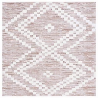 Taupe & White Bohemian Diamond Square Rug, 6x6