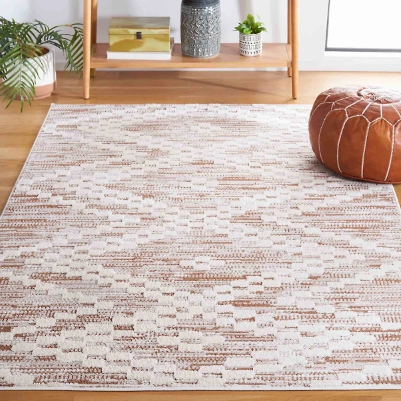 Taupe & White Bohemian Diamond Area Rug