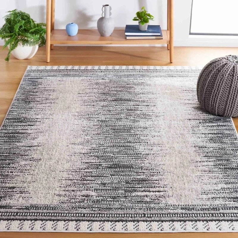 Charcoal & White Abstract Bohemian Area Rug