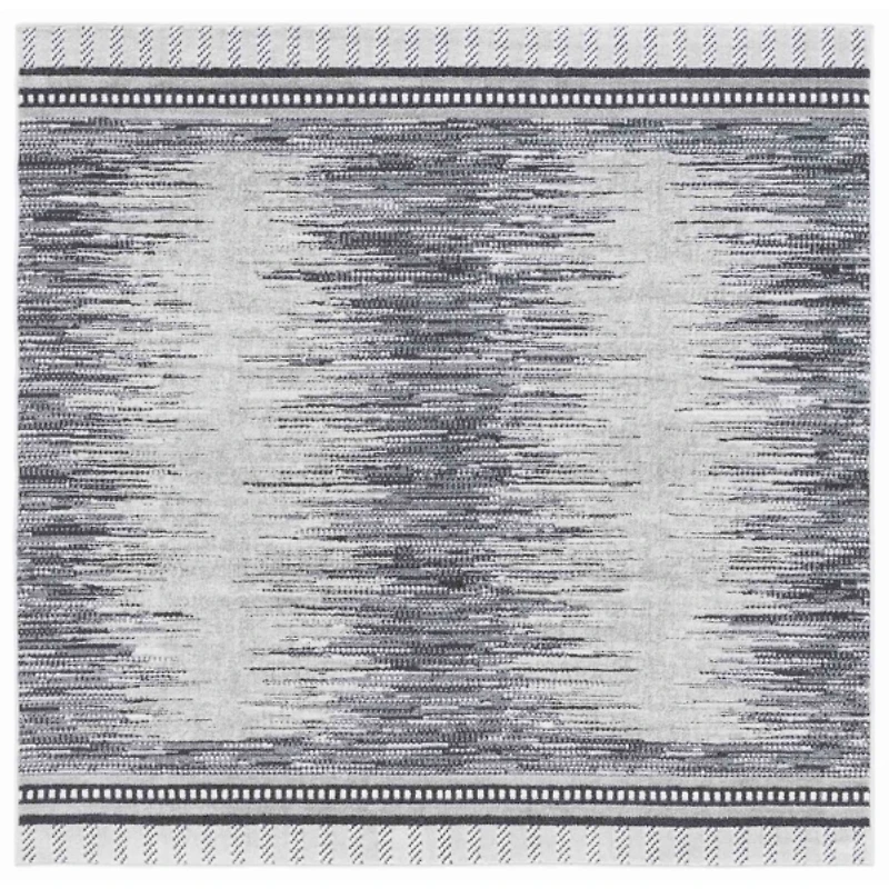 Charcoal & White Abstract Bohemian Square Rug, 6x6