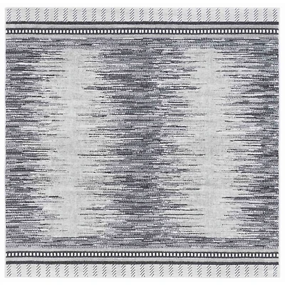 Charcoal & White Abstract Bohemian Square Rug, 6x6