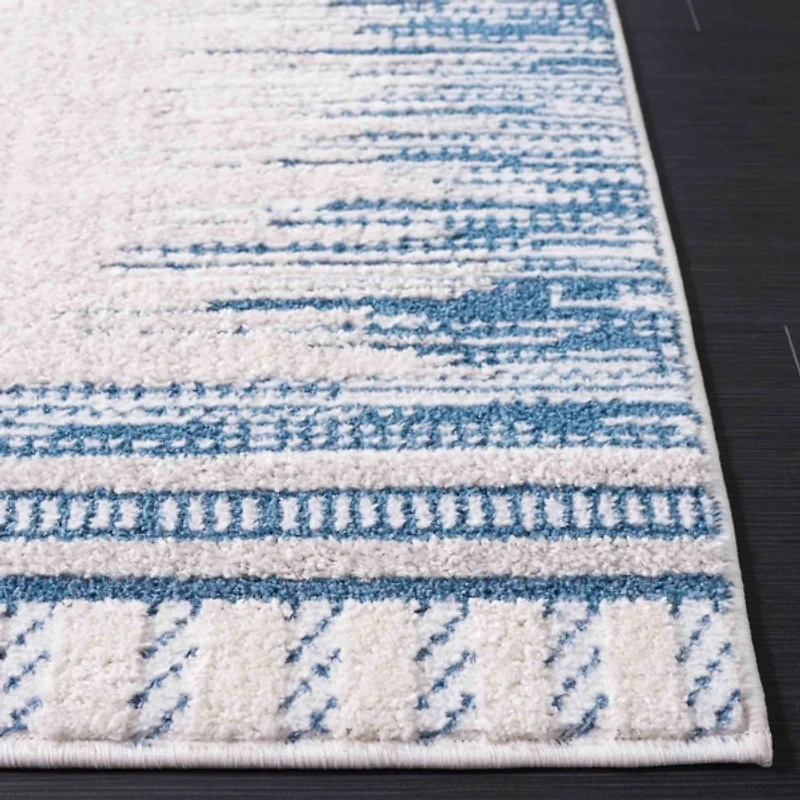 Blue & White Abstract Bohemian Runner, 2x8