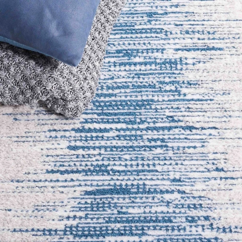 Blue & White Abstract Bohemian Area Rug