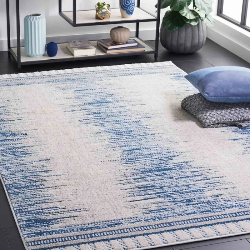 Blue & White Abstract Bohemian Area Rug