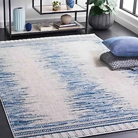 Blue & White Abstract Bohemian Area Rug