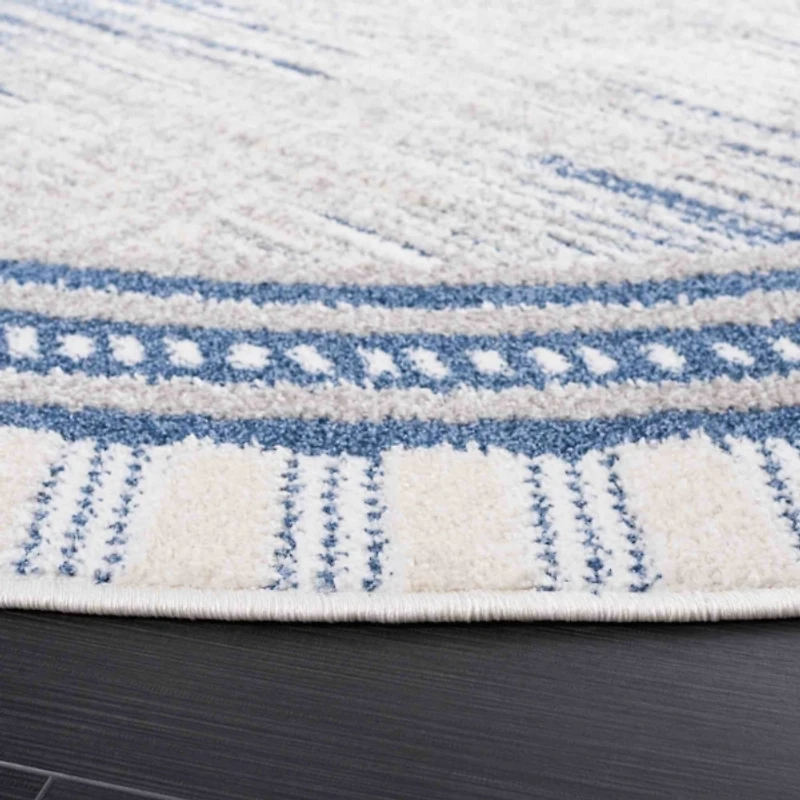 Blue & White Abstract Bohemian Round Rug, 6x6