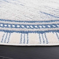 Blue & White Abstract Bohemian Round Rug, 6x6