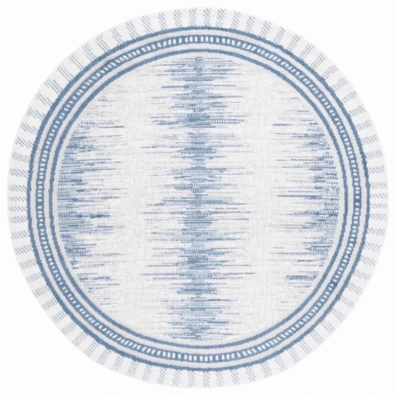 Blue & White Abstract Bohemian Round Rug, 6x6