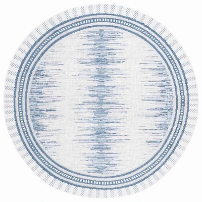 Blue & White Abstract Bohemian Round Rug, 6x6