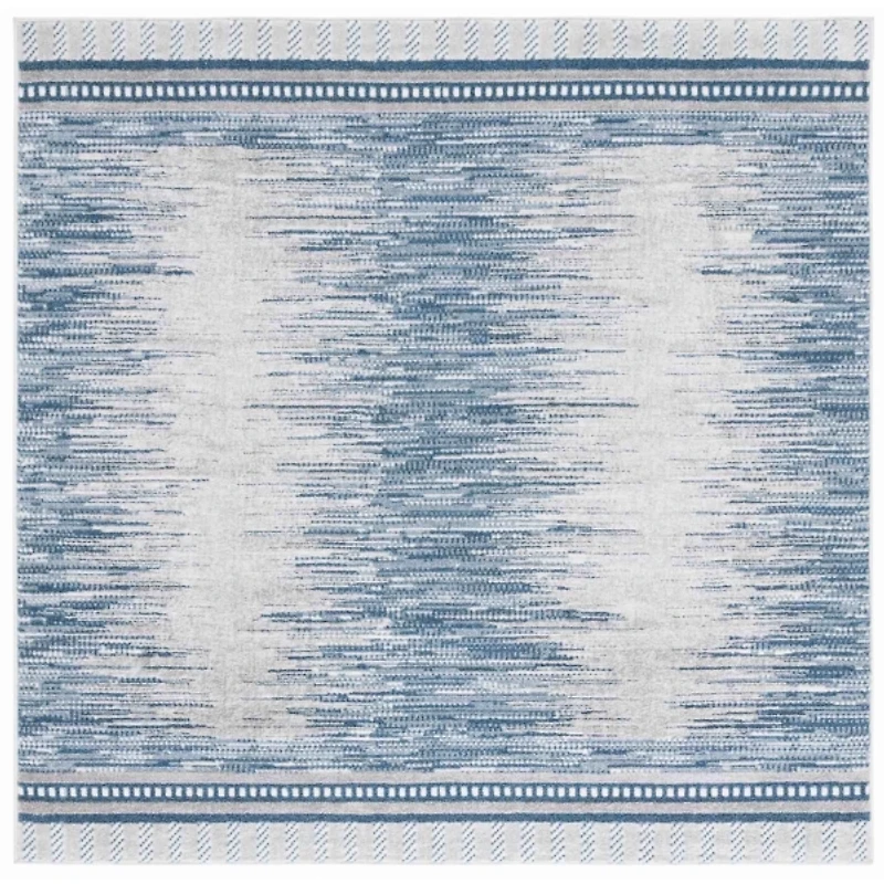 Blue & White Abstract Bohemian Square Rug, 6x6