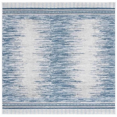 Blue & White Abstract Bohemian Square Rug, 6x6