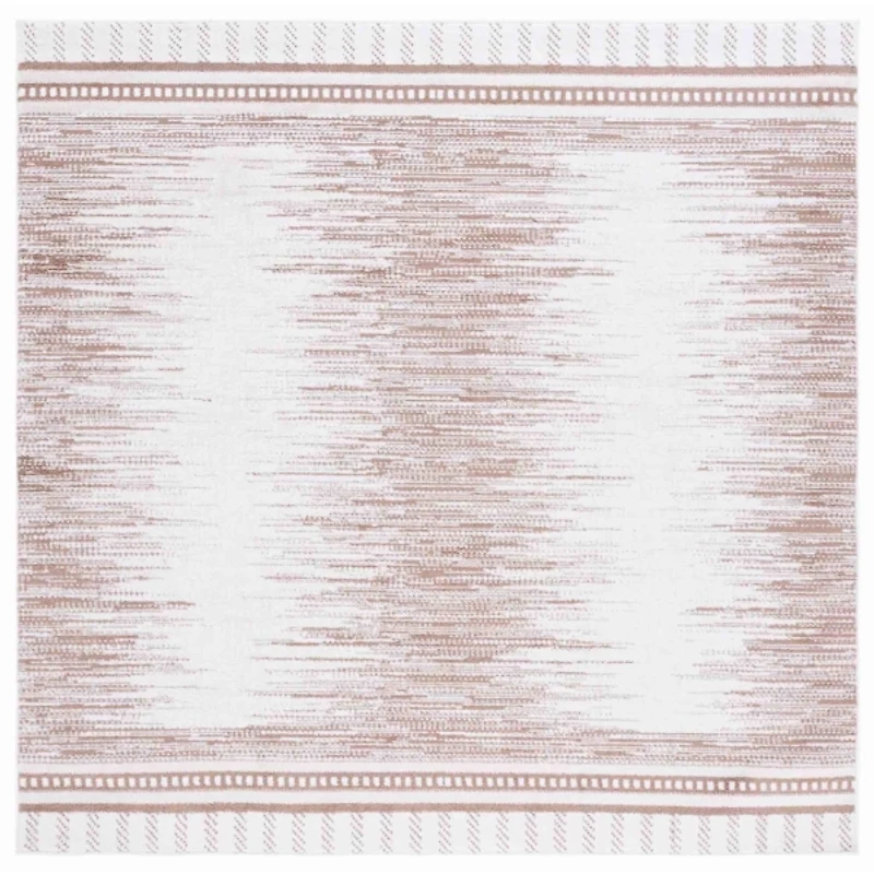 Taupe & White Abstract Bohemian Square Rug, 6x6