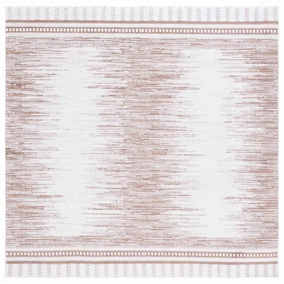 Taupe & White Abstract Bohemian Square Rug, 6x6