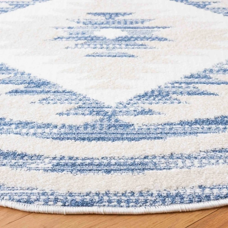 Blue & Ivory Sanneke Diamond Round Rug, 6x6