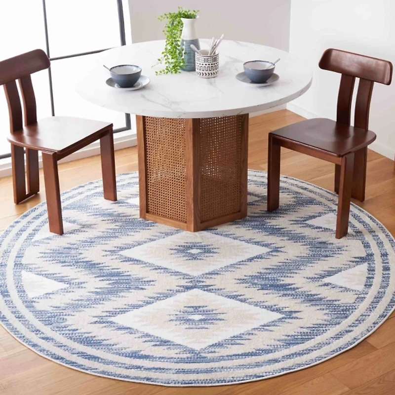 Blue & Ivory Sanneke Diamond Round Rug, 6x6