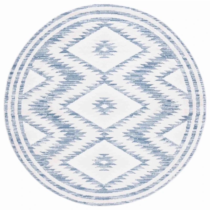 Blue & Ivory Sanneke Diamond Round Rug, 6x6