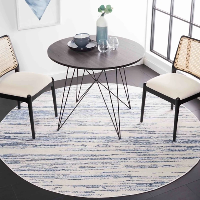 Blue & Ivory Cherine Bohemian Round Rug, 6x6