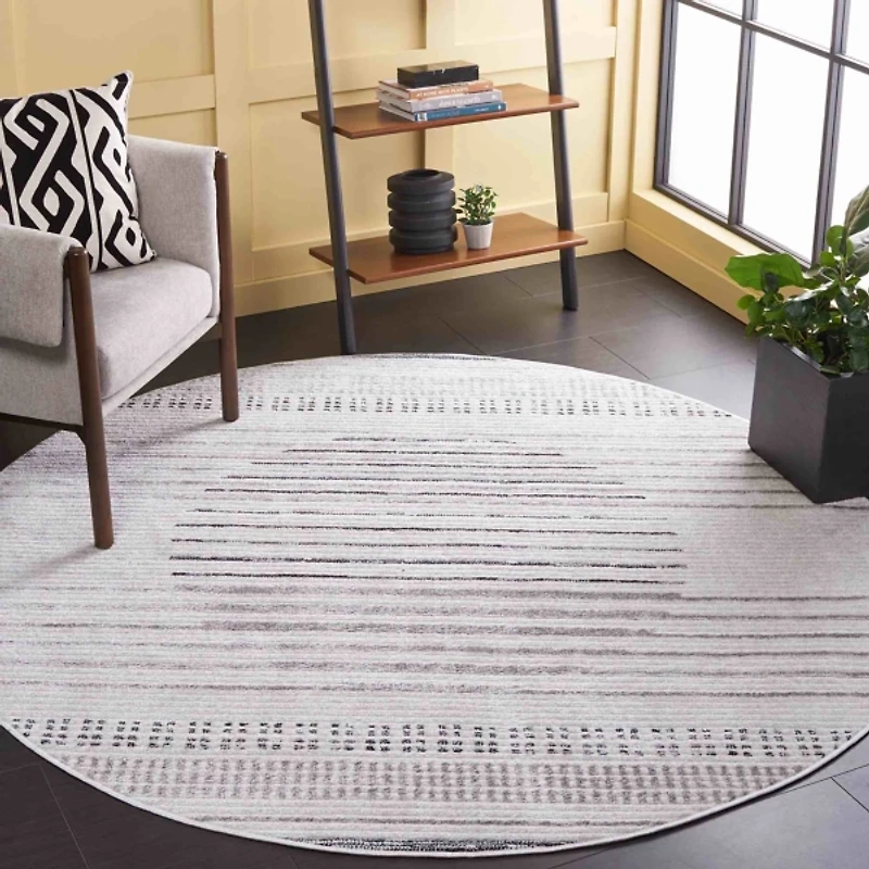 Ivory & Gray Gorete Geometric Round Rug, 6x6