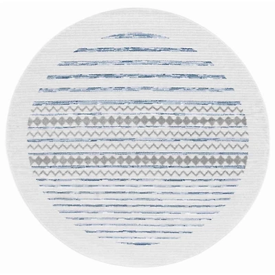 Ivory & Blue Albert Geometric Round Rug, 6x6