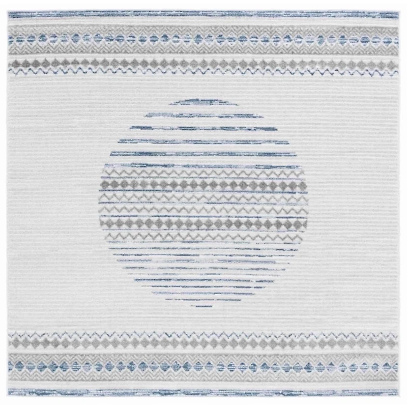 Ivory & Blue Albert Geometric Square Rug, 6x6