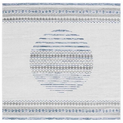 Ivory & Blue Albert Geometric Square Rug, 6x6
