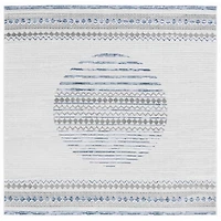 Ivory & Blue Albert Geometric Square Rug, 6x6
