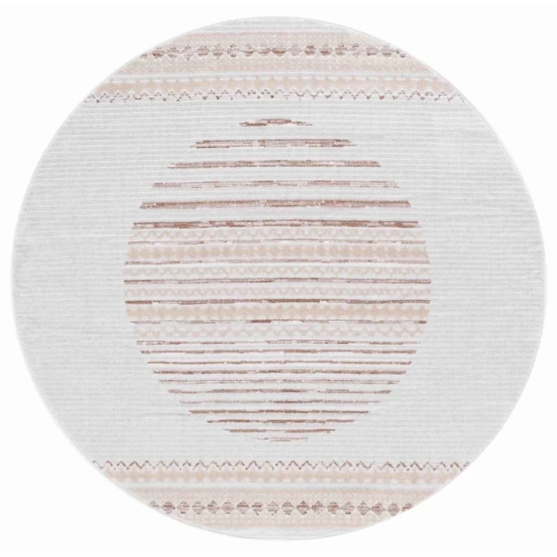 Ivory & Brown Albert Geometric Round Rug, 6x6