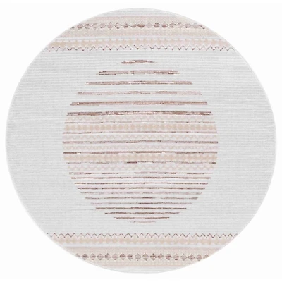 Ivory & Brown Albert Geometric Round Rug, 6x6