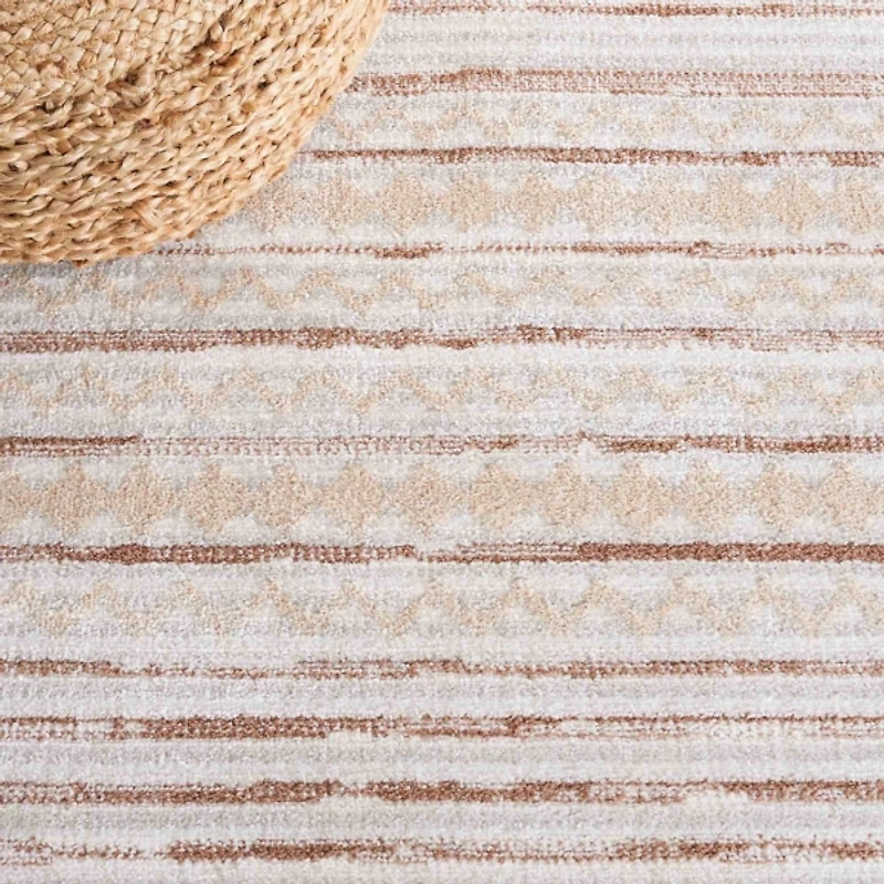 Ivory & Brown Albert Geometric Square Rug, 6x6