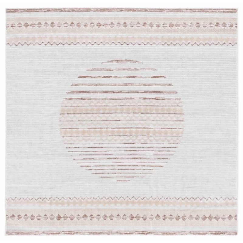 Ivory & Brown Albert Geometric Square Rug, 6x6