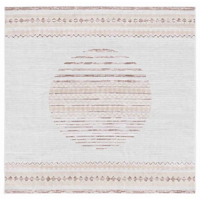 Ivory & Brown Albert Geometric Square Rug, 6x6