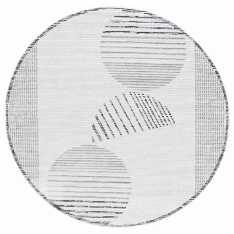 Ivory & Gray Hazel Geometric Round Rug, 6x6