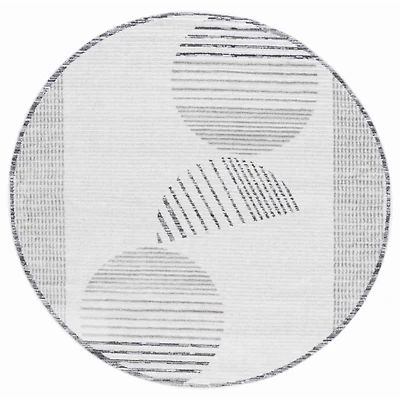Ivory & Gray Hazel Geometric Round Rug, 6x6
