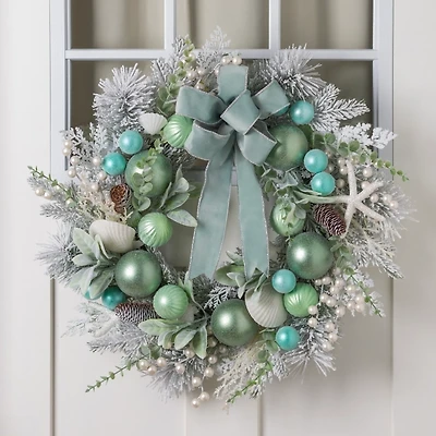 Flocked Coastal Mix Christmas Wreath