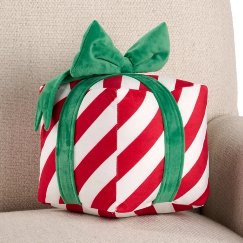 Red and White Stripe Gift Box Shaped Pillow