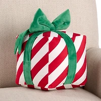 Red and White Stripe Gift Box Shaped Pillow