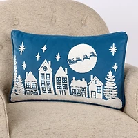 Blue Christmas Town Velvet Lumbar Pillow