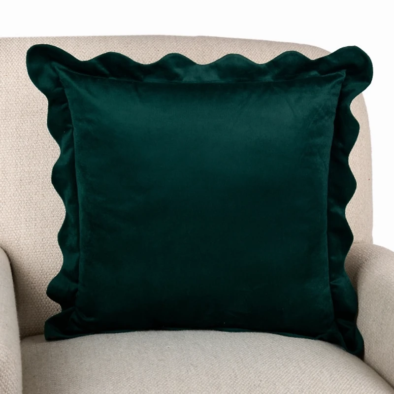 Green Velvet Scalloped Trim Pillow