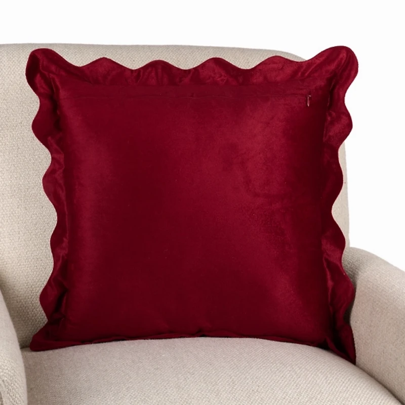 Red Velvet Scalloped Trim Pillow
