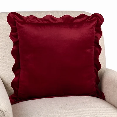 Red Velvet Scalloped Trim Pillow