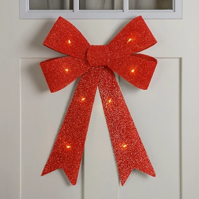 Pre-Lit Red Wreath Bow