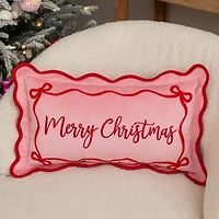Pink Merry Christmas Scalloped Lumbar Pillow