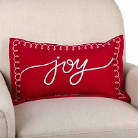 Red Embroidered Joy Lumbar Pillow