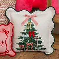 Christmas Tree Bows Scalloped Pillow