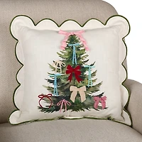 Christmas Tree Bows Scalloped Pillow