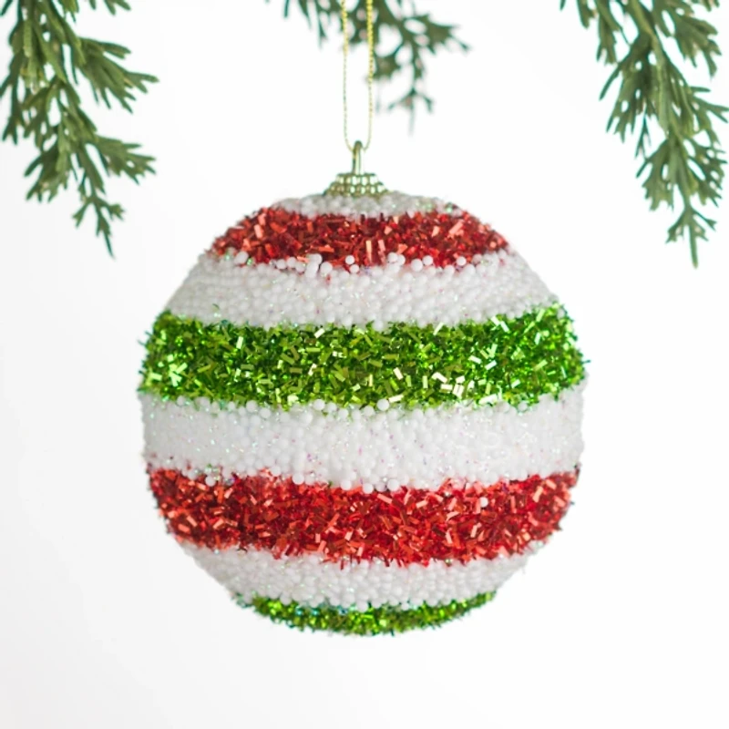 Red and Green Tinsel Christmas Ornament